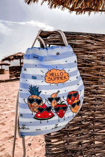 Rucksack Tasche Handtuch 3in1 Streifen Weiß und Blau