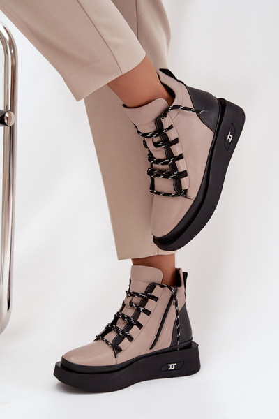 Botine din piele pentru femei cu platformă cu căptușeală Artiker 55C0884 Bej