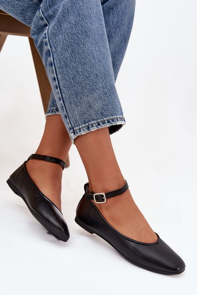 Ballerines Femmes Avec Sangle Et Boucle Noir Janelor