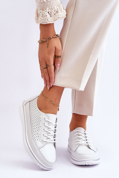 Chaussures de sport en cuir pour femmes, baskets blanches Elami