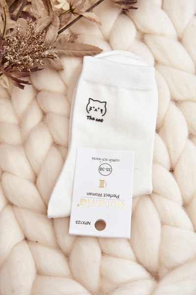 Chaussettes Femme Unies Avec Chat Blanc