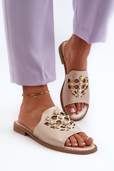 Chaussons Brillants Pour Femmes Avec Décorations S.Barski KV27-063 Or