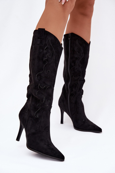 Damenturnschuhe auf Absatz Cowboy aus Eco Wildleder Schwarz Belonia