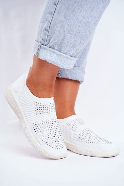 Women's Sport Shoes Slip On White with Zirkons Sidonim
