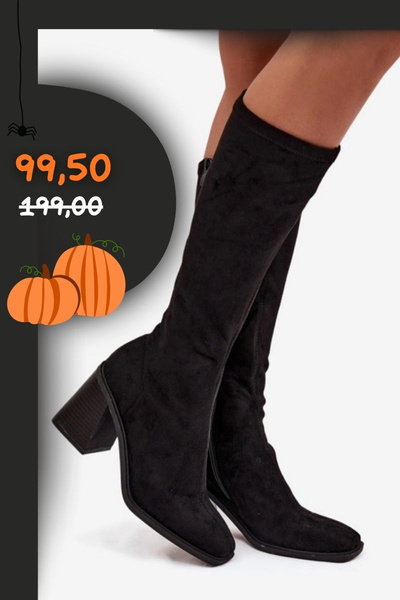 Bottes pour femmes à talon épais Eco daim noir Traven