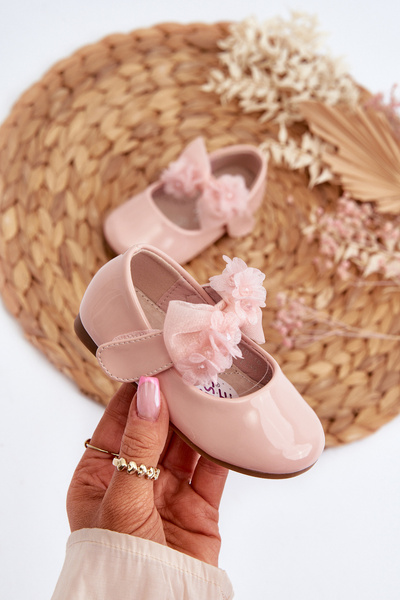 Lakuoti vaikiški balerinos buteliai su Velcro ir Bow Pink Olessa