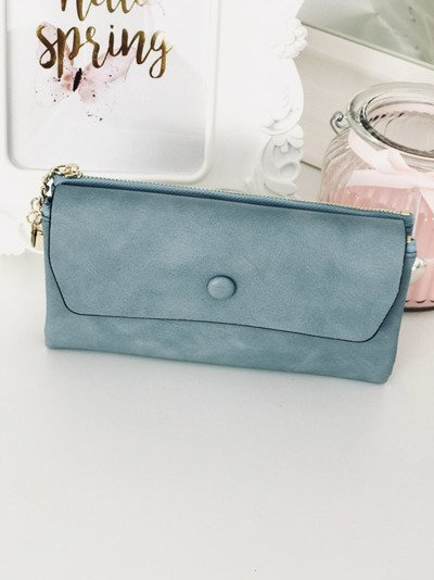 Grand portefeuille bleu pour femme avec porte-clés cœur