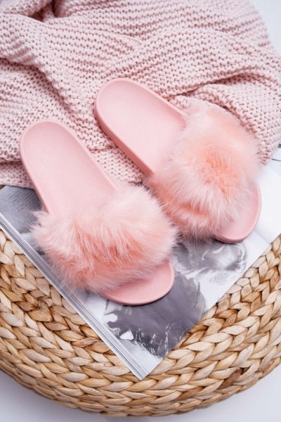 Damen Flip Flops Hellrosa Pelz