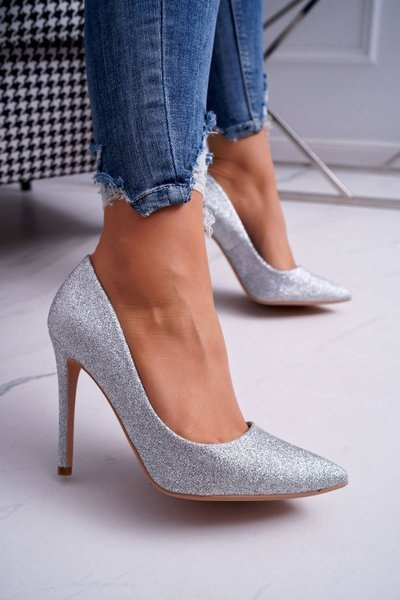 Damen Brokat Silber Vivien Stilettos