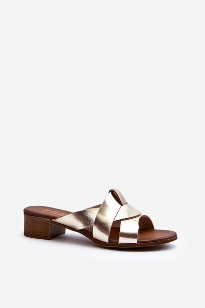 Zazoo 40236 Leder Damen Pantoletten mit niedrigem Absatz Gold