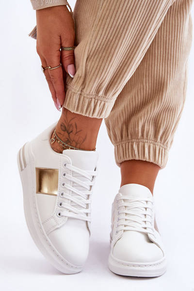 Chaussures de sport classiques blanches et dorées Follow Me