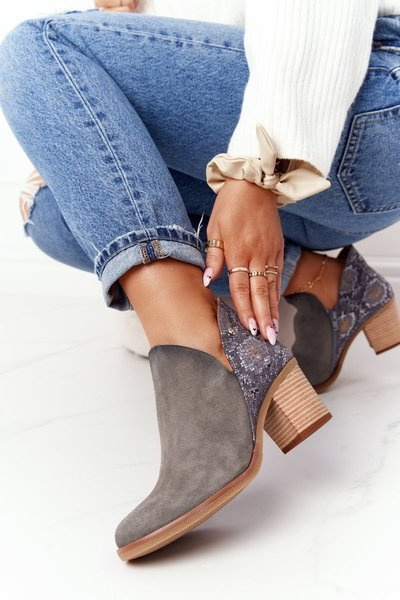 Bottes en cuir pour femmes à talon bloc Maciejka gris 04492