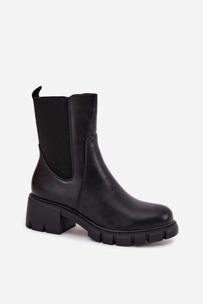 Damen Stiefeletten Mit Blockabsatz Aus Ökoleder Schwarz Kyra
