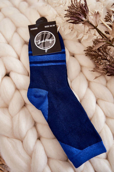 Zweifarbige Damensocken mit Streifen Marineblau und Blau