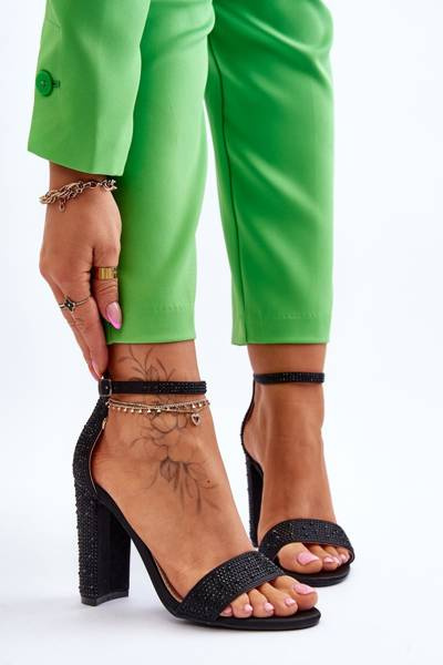 Sandales à talons hauts pour femmes avec zircons noir idéaliste