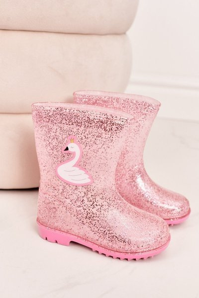 Bottes De Pluie Enfant Glitter Avec Cygne Rose