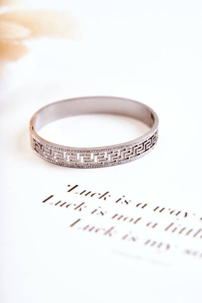 Damen Stahlarmband Aztekenmuster mit Zirkonia Silber