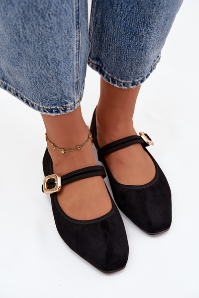 Balerijos su juosta ir auksine sagtimi Eko zomšos juodos Adelora