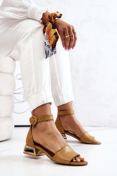 Sandale din piele pe călcâiul auriu Laura Messi 2143 Camel