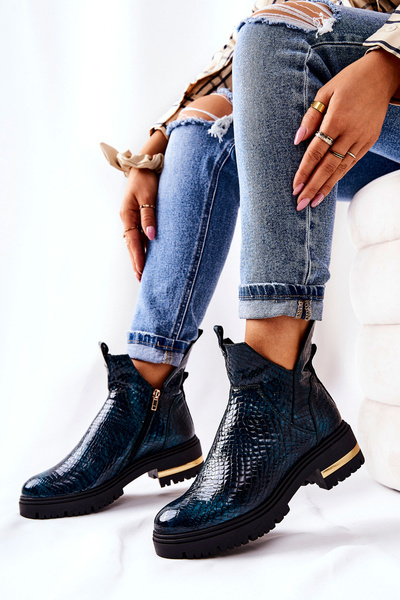 Leder Krokodil Fleece Stiefel Grün Tanya