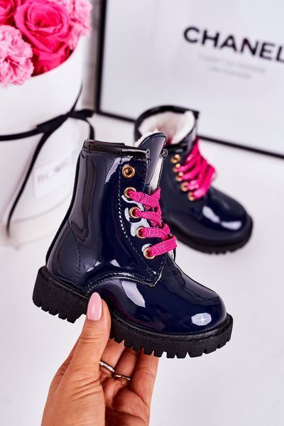 Bottes Enfant Isolées Avec Fourrure Brillant Navy Pinkie