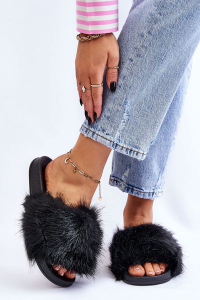 Claquettes En Fourrure Pour Femme Noir Kennet