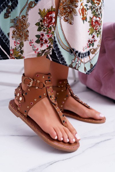Lu Boo Camel strasszos papucs szandál