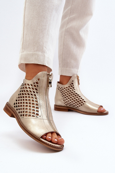 Leder Cut-Out Sandalen mit Reißverschluss Gold Zazoo 977/L