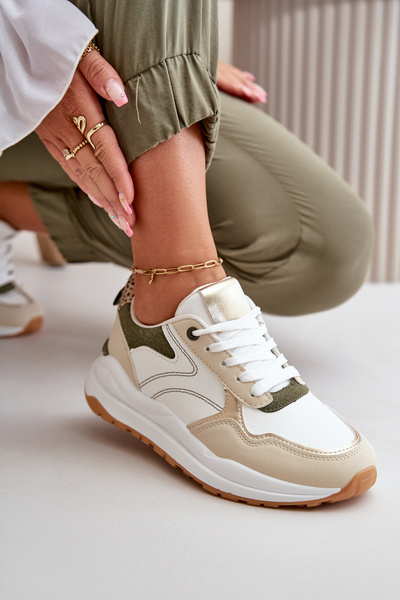 Damen Sneakers auf Plattform aus Eco-Leder Beige-Grün Issatta