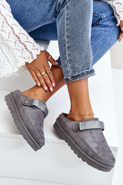 Chaussons Chauds Pour Femmes Avec Fourrure Sur Plateforme Gris Azida