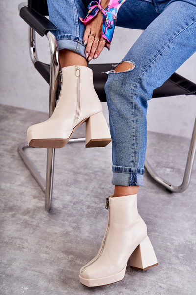 Damenstiefel auf klobigen Absätzen mit Reißverschluss Beige Carrera