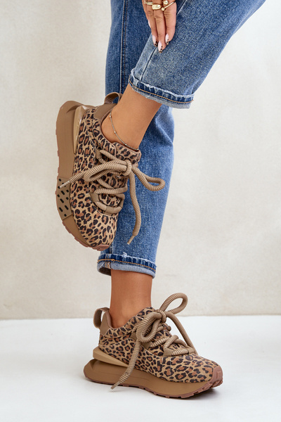 Adidași Din Suede Femei Pe Platformă Cu Șiret Gros Leopard Artiker 55C0135 Maro