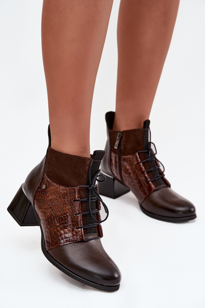 Zazoo 60503 Bottines en cuir à talon chauffé chocolat