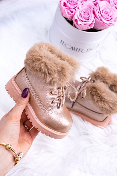Chaussons Réchauffés Pour Enfants Trappers Or Rose Fobos