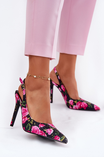 Verzierte High Heels Sandalen Mit Rosen Schwarz Vevessa