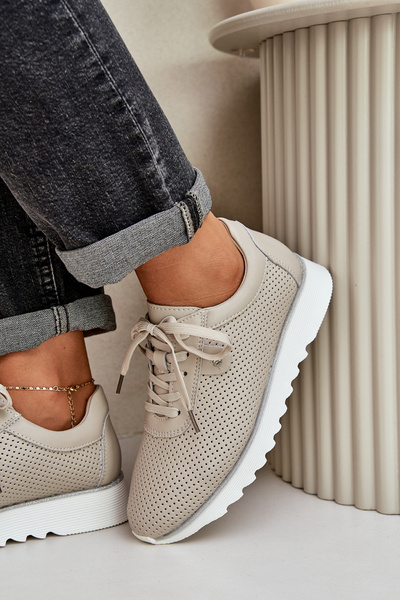 Chaussures De Sport En Cuir Sur Plateforme Avec Paillettes D&A LR51-629 Beige