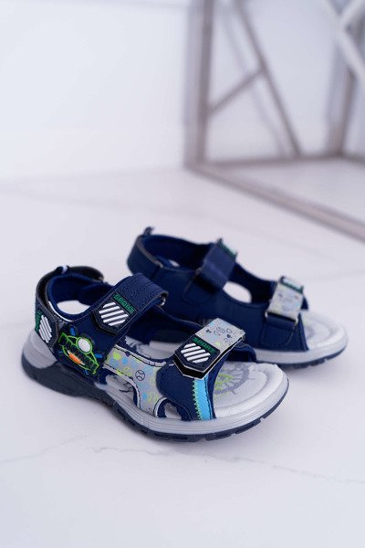 Enfants Jeunes Garçons Sandales Velcro Bleu Marine Reksio