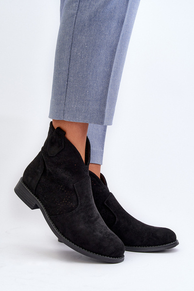 Bottines noires à talons plats et découpes pour femmes S.Barski HY66-151