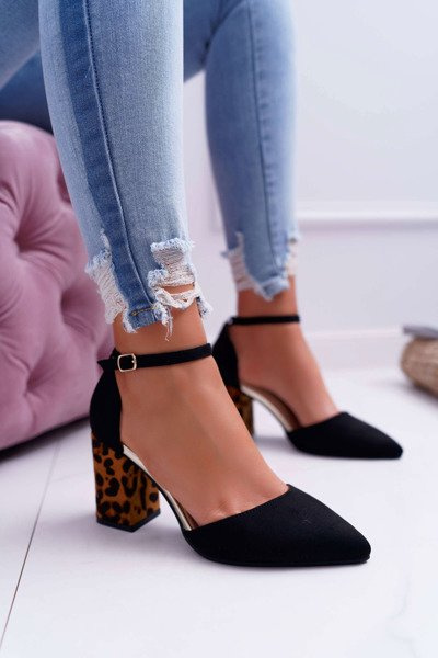 Moteriški Leopard Print Stiletto siurbliai Black Ferri