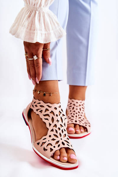 Leather Openwork Sandals Pink Alima