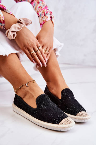 Espadrilles Femme En Tissu Avec Zircon Cubique Noir Deimos