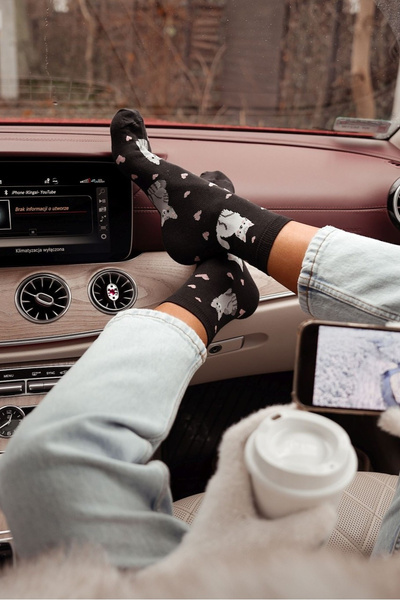 Damen Socken Katzen und Herzen Schwarz
