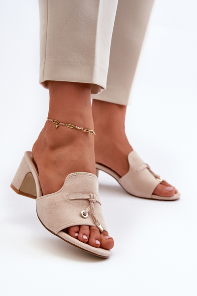 Sandales Femme en Simili Daim Sur Talon Beige Jemenna