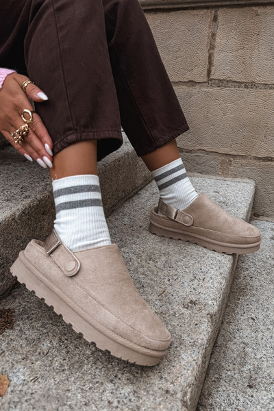 Damen Hausschuhe Mit Futter Auf Plattform Beige Azida