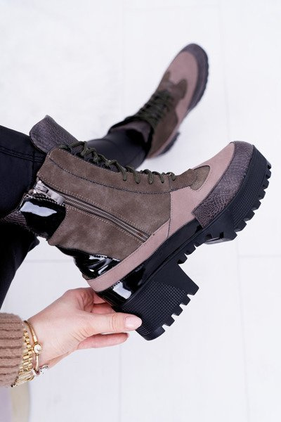 Bottines Plates Femme Lu Boo Warm Vert Désert
