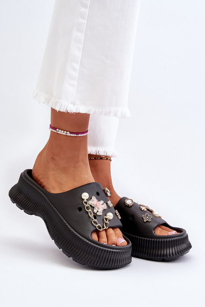 Tongs en mousse pour femmes avec décorations Noir Afariana