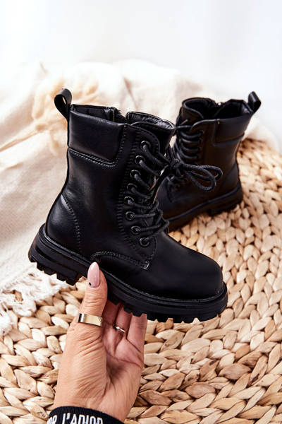 Cizme clasice pentru copii cu fermoar negru clarika