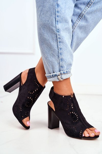 Damen Stiletto Sandalen durchbrochene Klettverschluss Schwarz Regeln