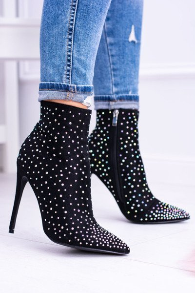 Lu Boo Black High Suede Cubano Zirconia Cizme stiletto