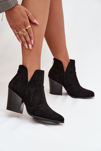 Boots pour femmes perforés à talon S.Barski HY51-060 Noirs